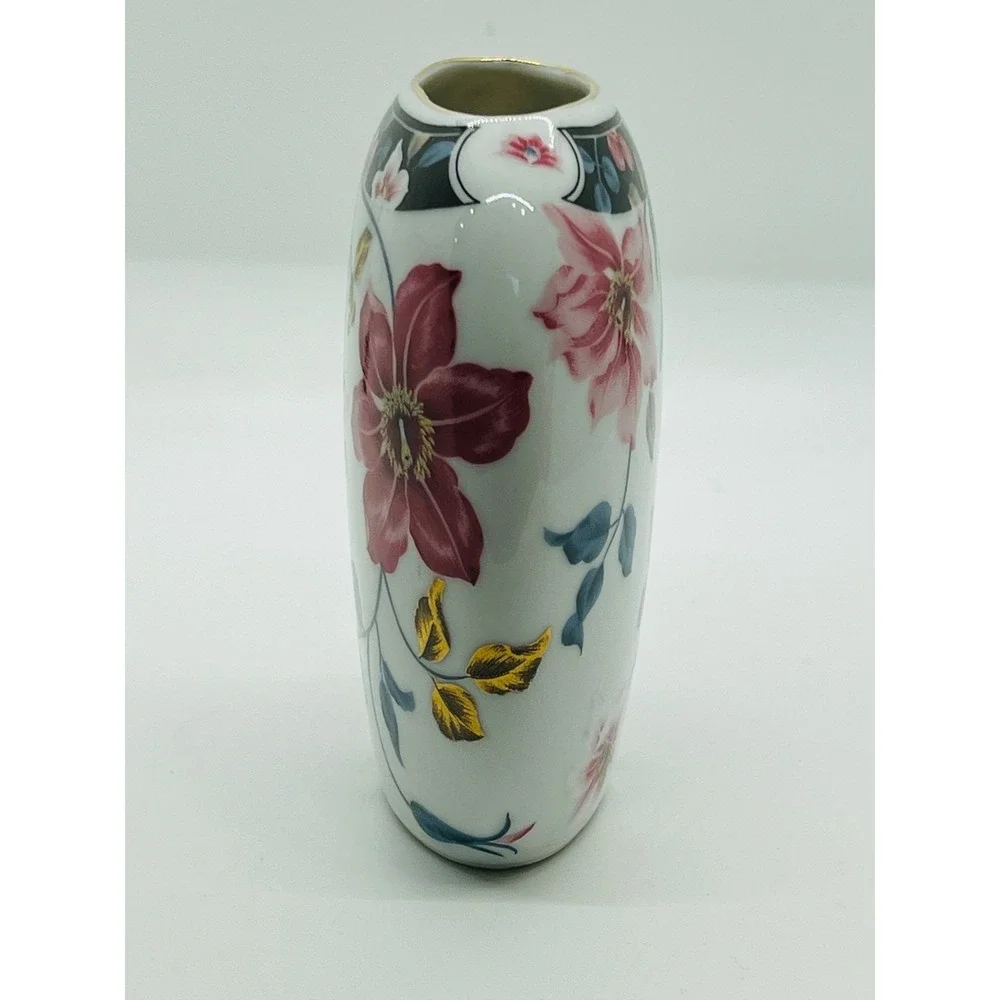 VTG Supreme Otagiri Japan Floral Porcelain Bud Vase Pink Rose Transfer Art Decor